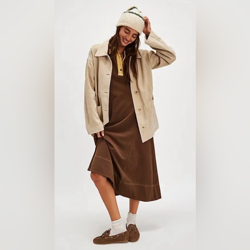 NWT Free People Chandler Polo Midi Dress Sz S, M, L Color Brown  Bear Combo